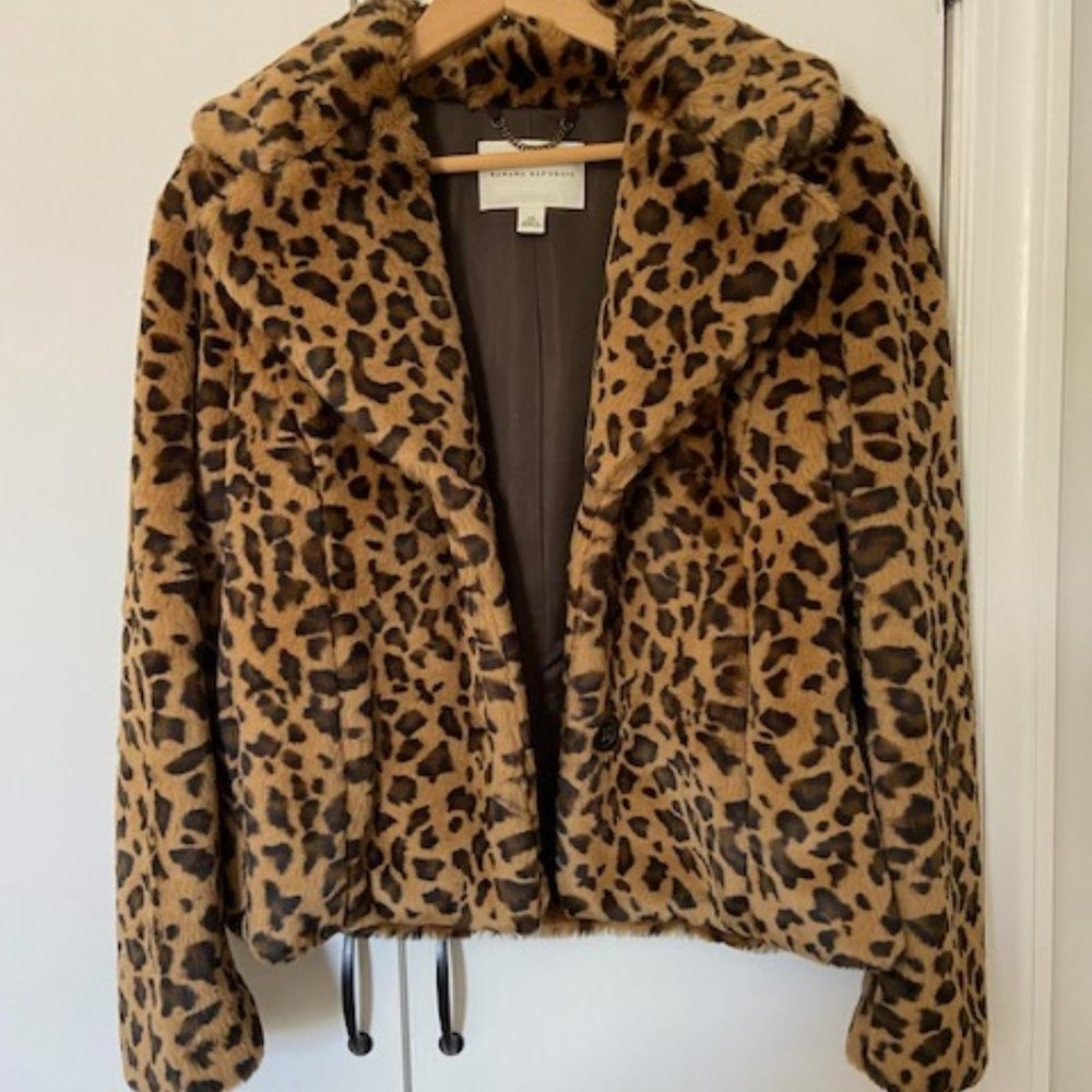 Leopard Faux Fur Bomber Jacket, Banana Republic, XS